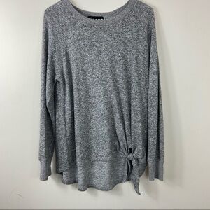 Gibson Gray Heathered Knit Tie Long Sleeve Top M